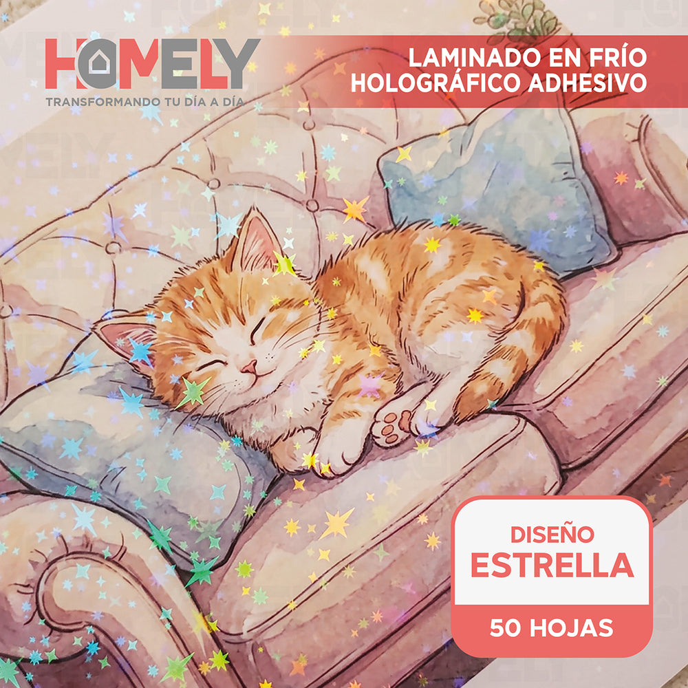 Papel laminado en frío holográfico diseño estrella A4 50 hojas
