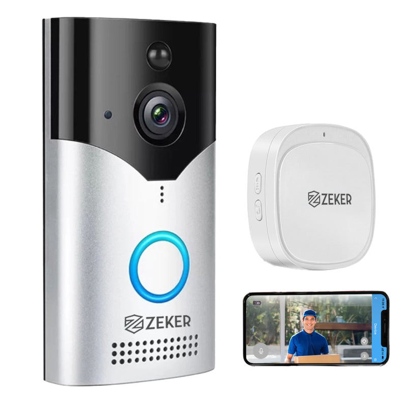 Timbre Inalambrico De Seguridad Inteligente Zeker Audio Bidireccional Distancia 15 Metros Con Camara 4mp HD 2.4 Ghz Usb Bateria
