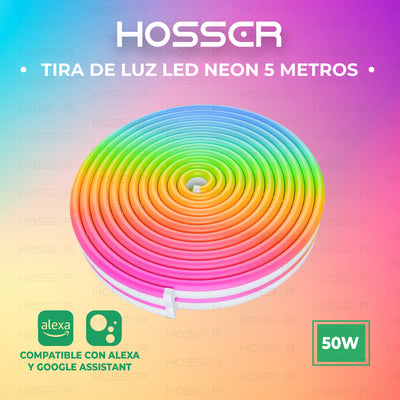 Tiras Luces Led Neon Flex Hosser Cinta Led 50W Alexa Rgb 5 Metros IP67 Flexible Moldeable App Tuya Smart