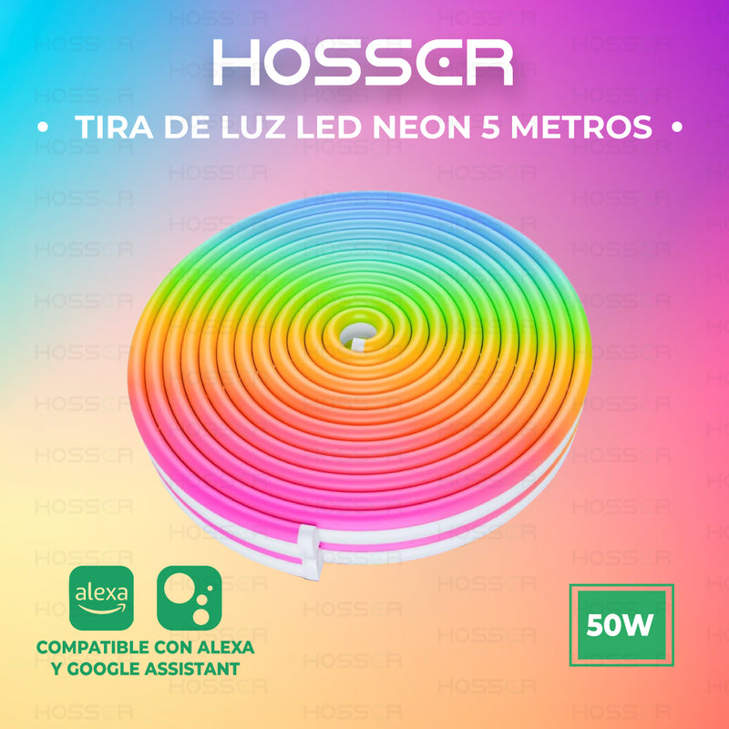 Tiras Luces Led Neon Flex Hosser Cinta Led 50W Alexa Rgb 5 Metros IP67 Flexible Moldeable App Tuya Smart