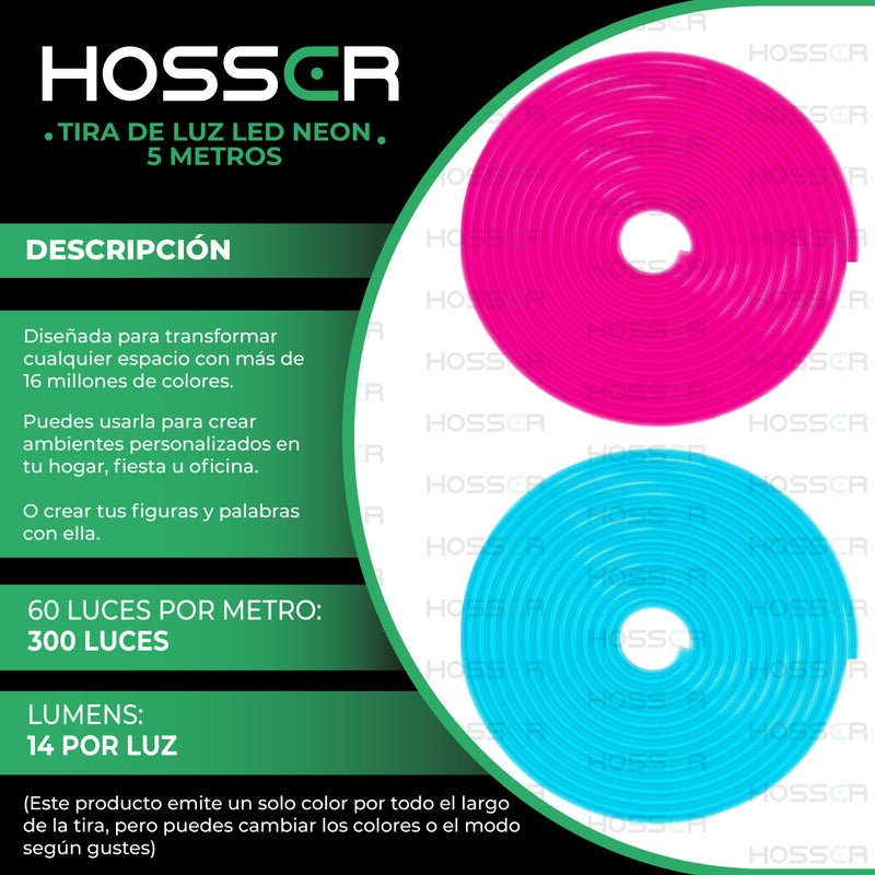 Tiras Luces Led Neon Flex Hosser Cinta Led 50W Alexa Rgb 5 Metros IP67 Flexible Moldeable App Tuya Smart