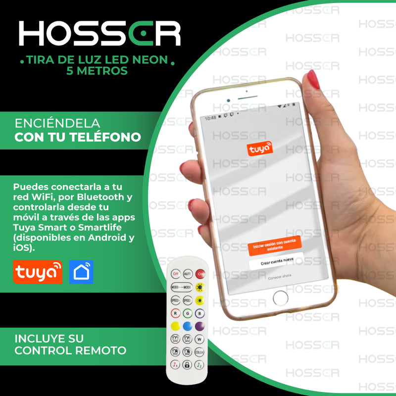 Tiras Luces Led Neon Flex Hosser Cinta Led 50W Alexa Rgb 5 Metros IP67 Flexible Moldeable App Tuya Smart