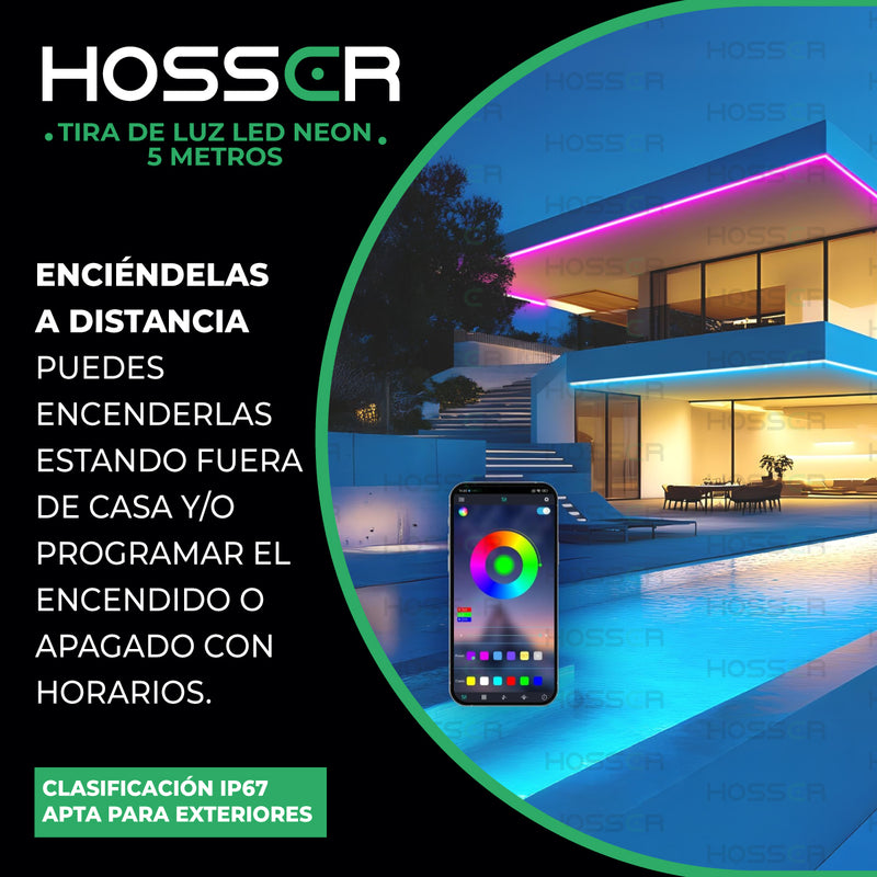 Tiras Luces Led Neon Flex Hosser Cinta Led 50W Alexa Rgb 5 Metros IP67 Flexible Moldeable App Tuya Smart