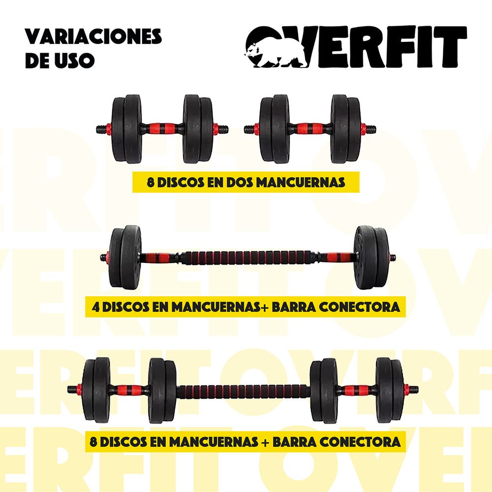 Set Mancuernas Y Barra Unibles 20kg Fitness Pesas Ajustables