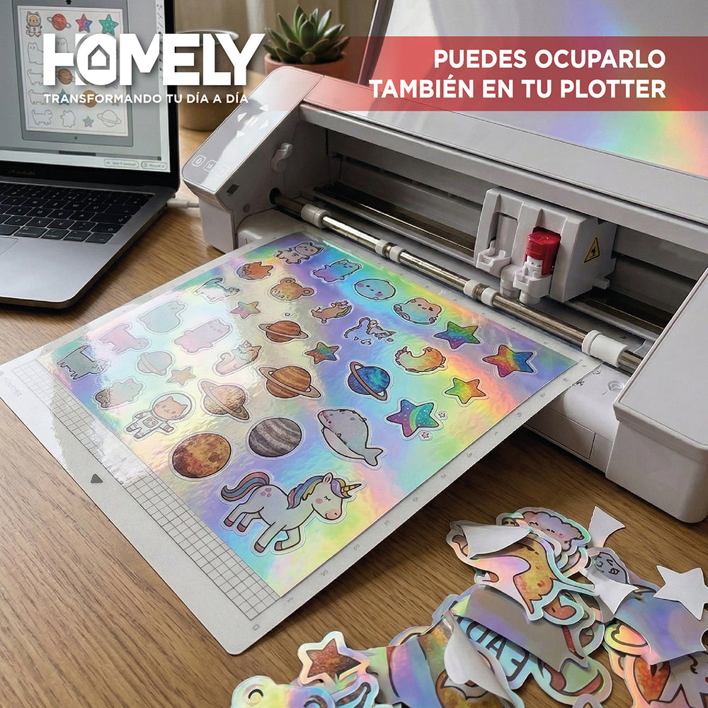 Papel Vinilo Adhesivo Holografico A4 20 Hojas Homely 210g Blanco