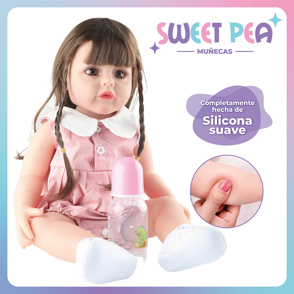 Bebe Reborn Vestido Rosado Sweet Pea Realista Silicona 55 Cm