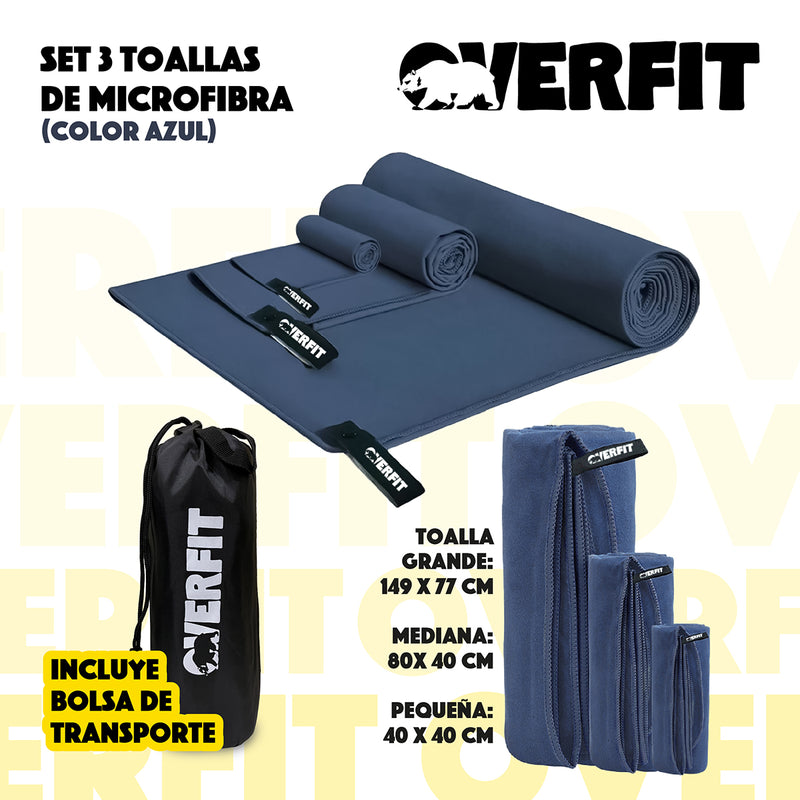 Toallas Microfibra Secado Rapido Overfit Absorbentes Pack X3