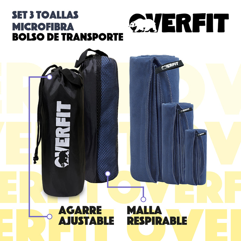 Toallas Microfibra Secado Rapido Overfit Absorbentes Pack X3