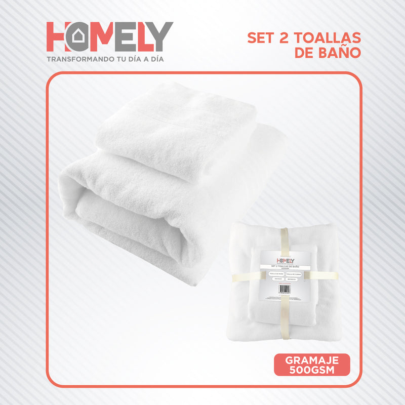 Toallas de Baño Algodon Absorbente Homely 500 Gsm Cuerpo Manos Set X2