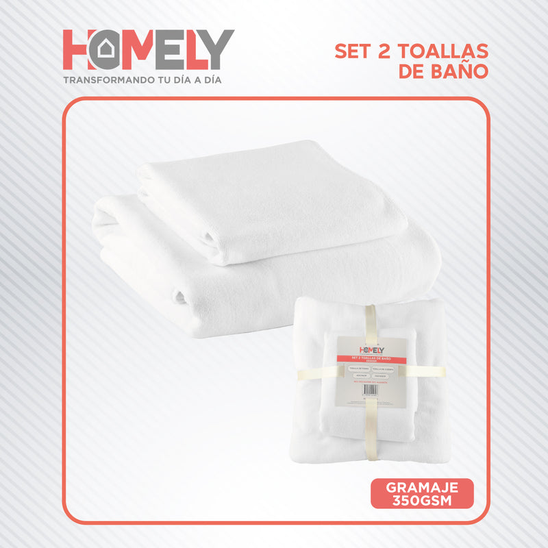 Toallas de Baño Algodon Absorbente Homely 350 Gsm Cuerpo Manos Set X2
