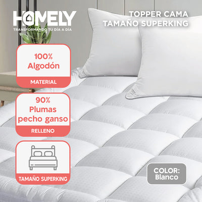 Topper Cubre Colchon SuperKing 90% Pluma Pecho Ganso Homely