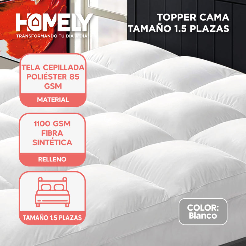Topper Cubre Colchon 1.5 Plazas Homely Acolchado Premium