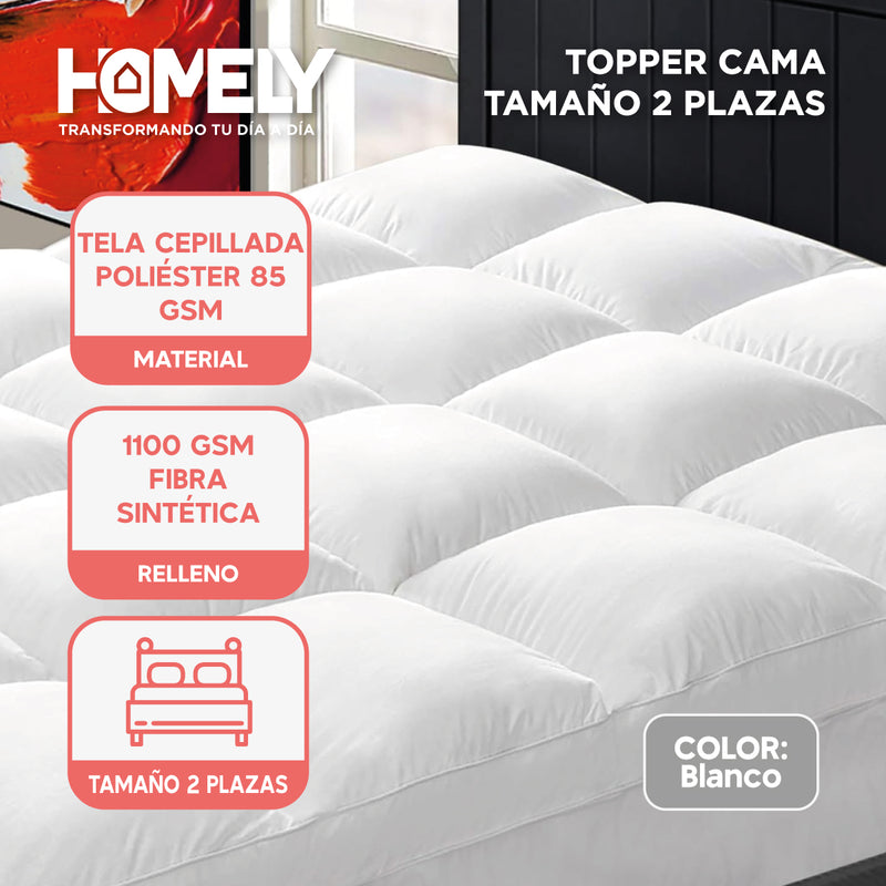 Topper Cubre Colchon 2 Plazas Homely Acolchado Premium