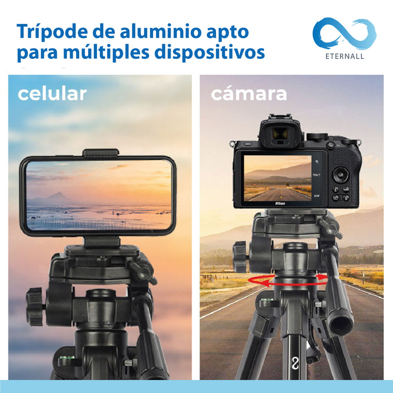 Trípode Celular Camara Portátil Aluminio Carga 10 kg 170 cm