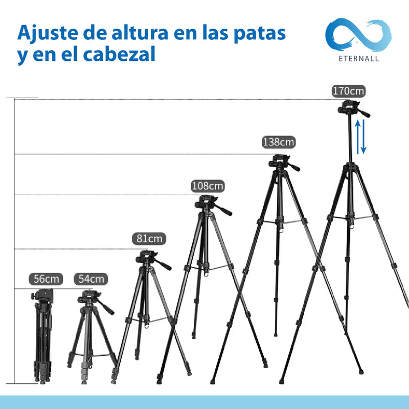 Trípode Celular Camara Portátil Aluminio Carga 10 kg 170 cm