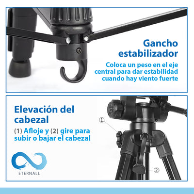 Trípode Celular Camara Portátil Aluminio Carga 10 kg 170 cm