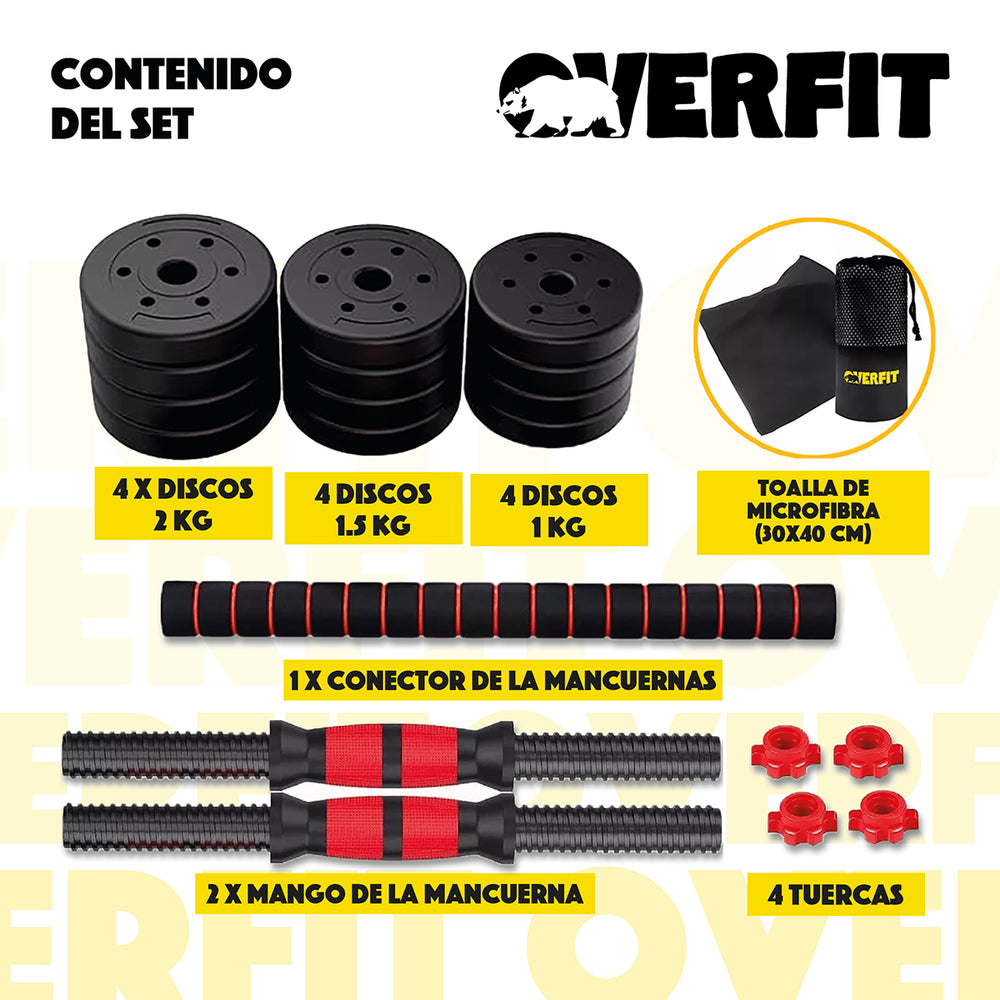 Set Mancuernas Y Barra Unibles 20kg Fitness Pesas Ajustables