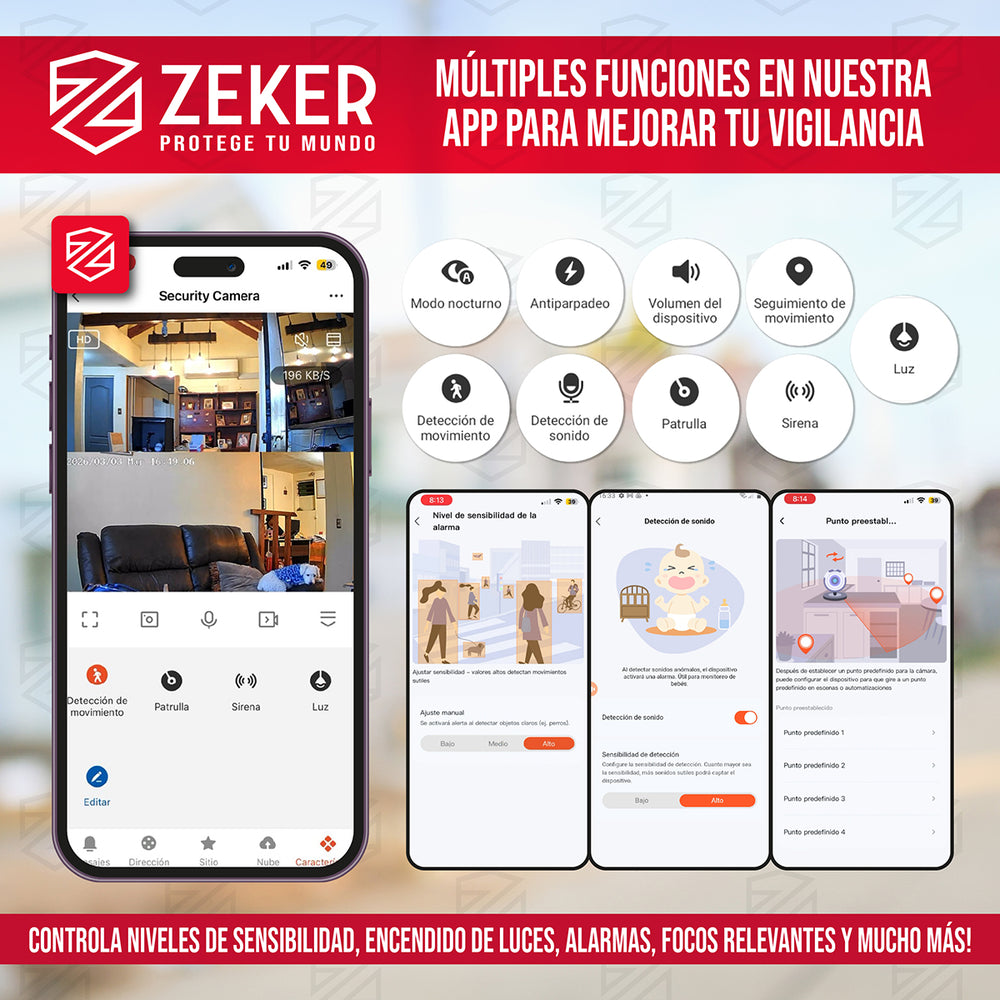Camara De Seguridad Interior Doble Zeker 4MP 2.4G Wifi IP x3