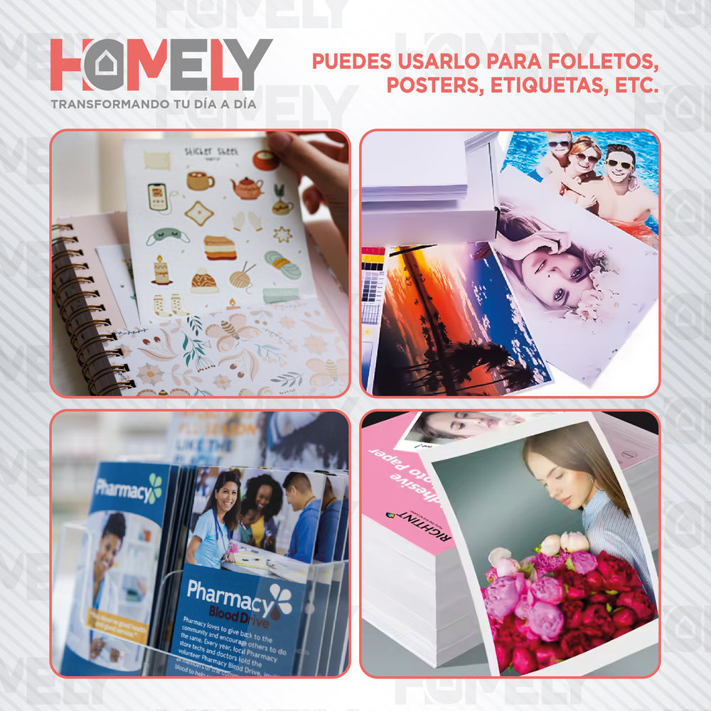 Papel Fotografico Doble Faz Glossy A4 220g Homely 100 Hojas Blanco