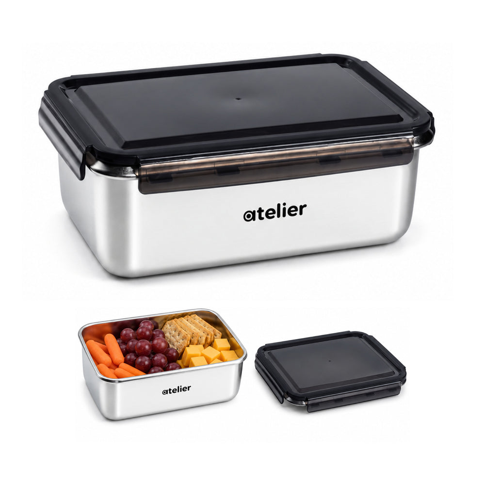 Tupper de acero inoxidable Atelier 1350 ml con tapa negra hermética