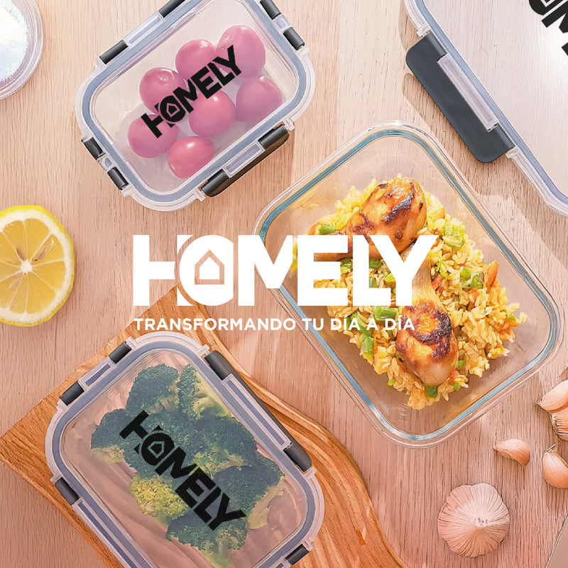 Tupper Hermetico Comida Homely Frasco Vidrio Templado Resistente Set x4 3.57 Litros Taper Tamaños Variados