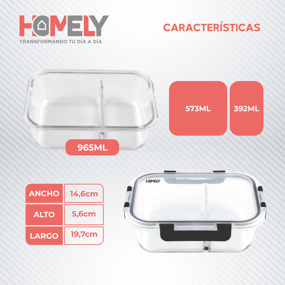 Tupper de Vidrio con Divisiones 965 ml