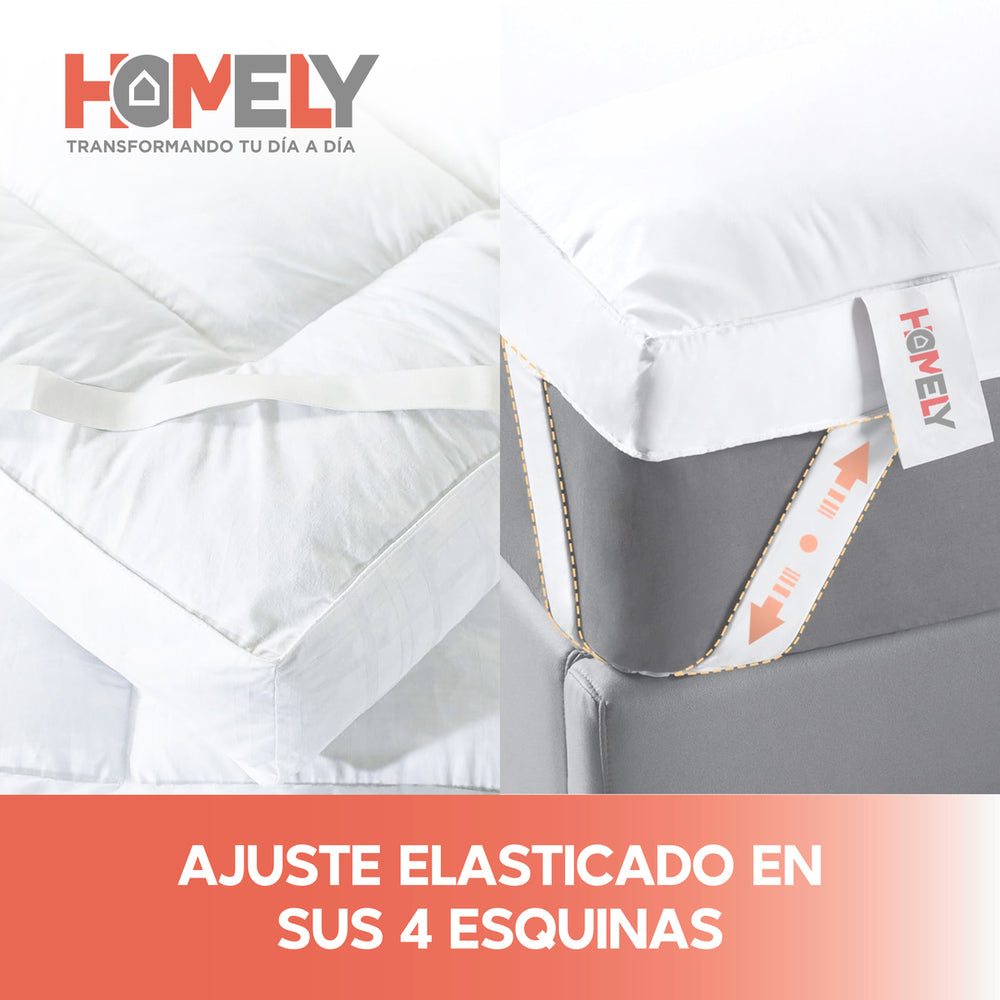 Topper Cubre Colchon King Homely Acolchado Hipoalergenico Eslastico Premium Blanco Protector Viscoelastico