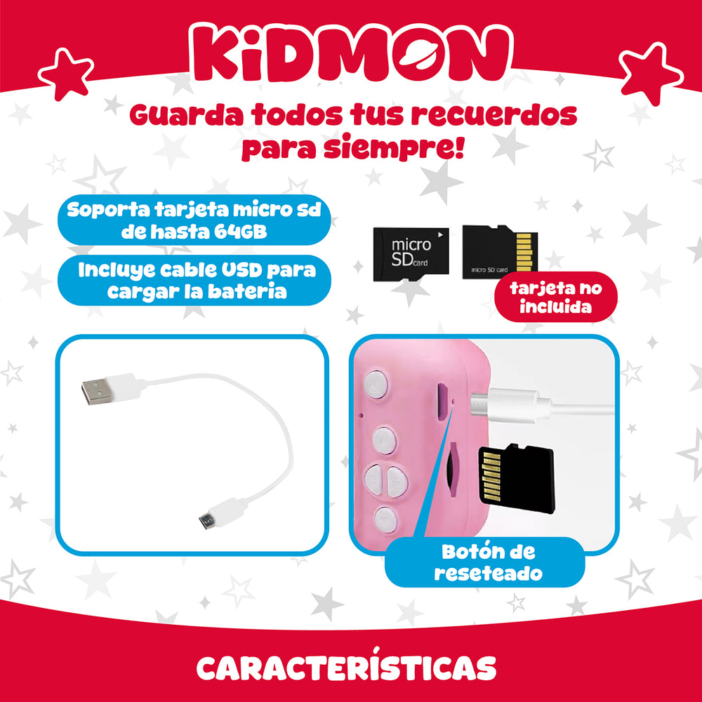 Camara para niños digital Kidmon HD pantalla 2" Foto Video