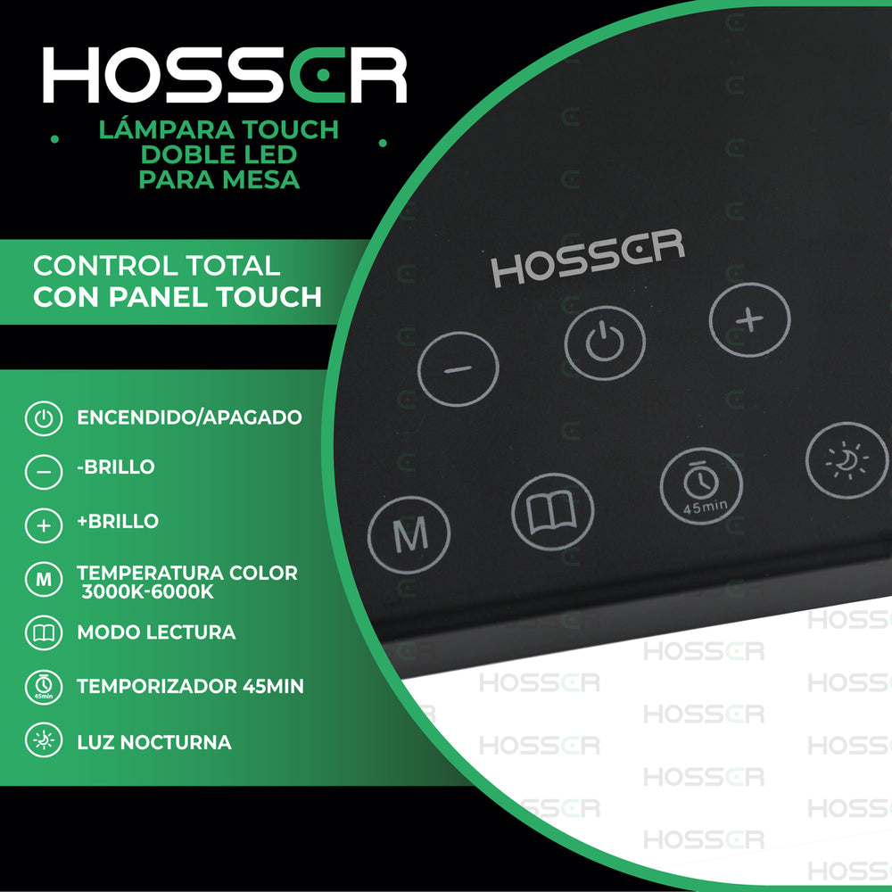 Lampara Mesa LED Doble Hosser Touch 10W 400lm Negro
