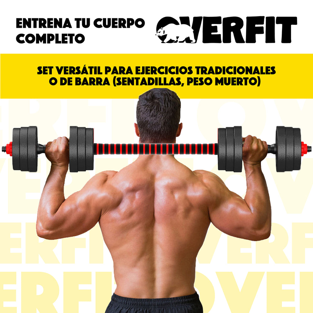 Set Mancuernas Y Barra Unibles 15kg Fitness Pesas Ajustables