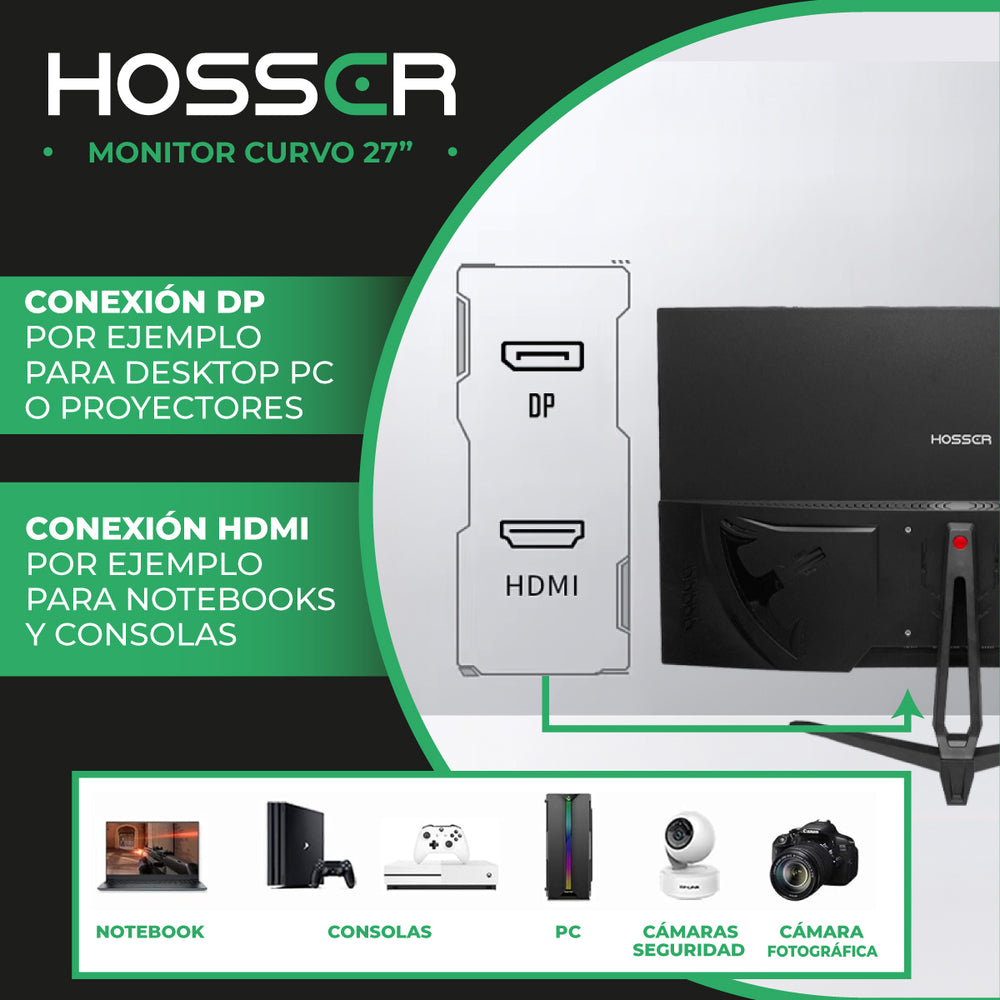 Monitor Gamer Curvo 27" Hosser Fhd 165Hz Gaming Freesync 1ms