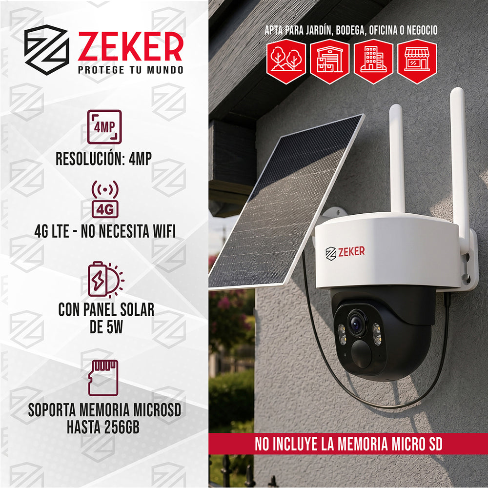 Cámara De Seguridad 4G Solar Exterior 4MP Zeker