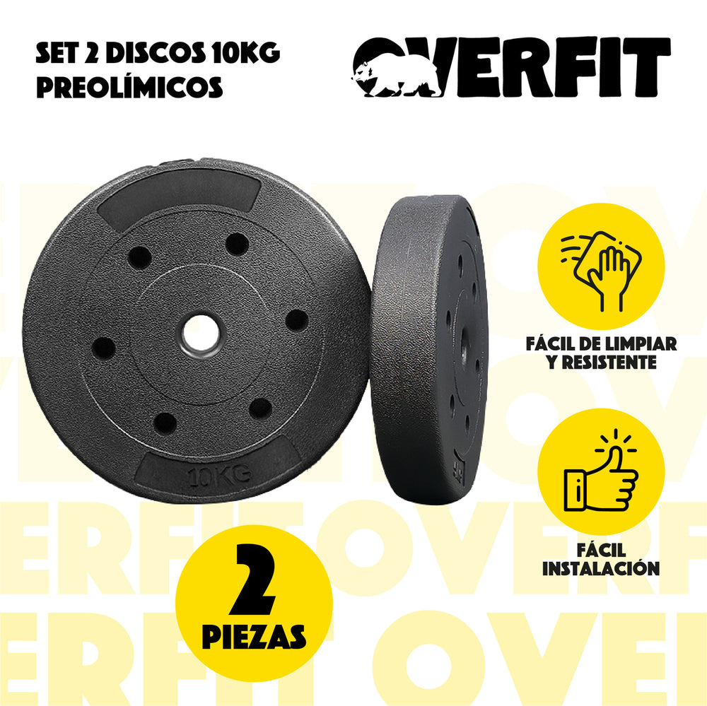 Par Discos Preolimpicos 10Kg Overfit PVC Set 2 Pesas Barra