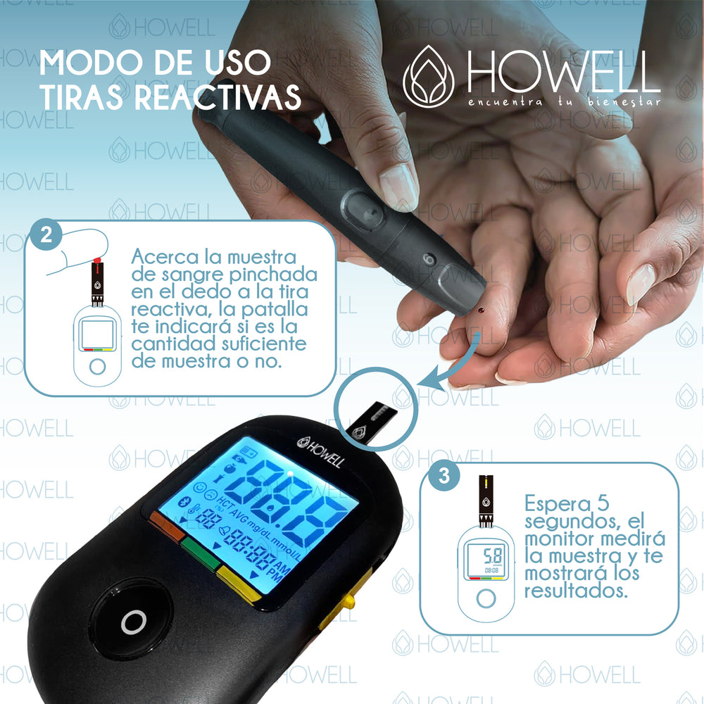 Pack 50 Tiras Reactivas Glucometro Howell BS-602