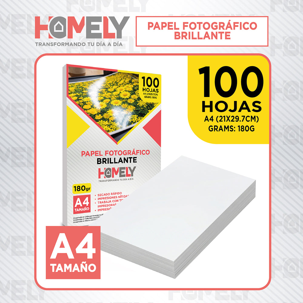 Papel fográfico brillante 100 hojas A4 180 g