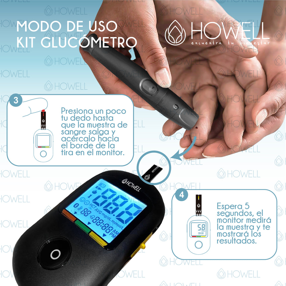 Kit Glucometro Howell BG-710b Bluetooth +Tiras+Lancetas