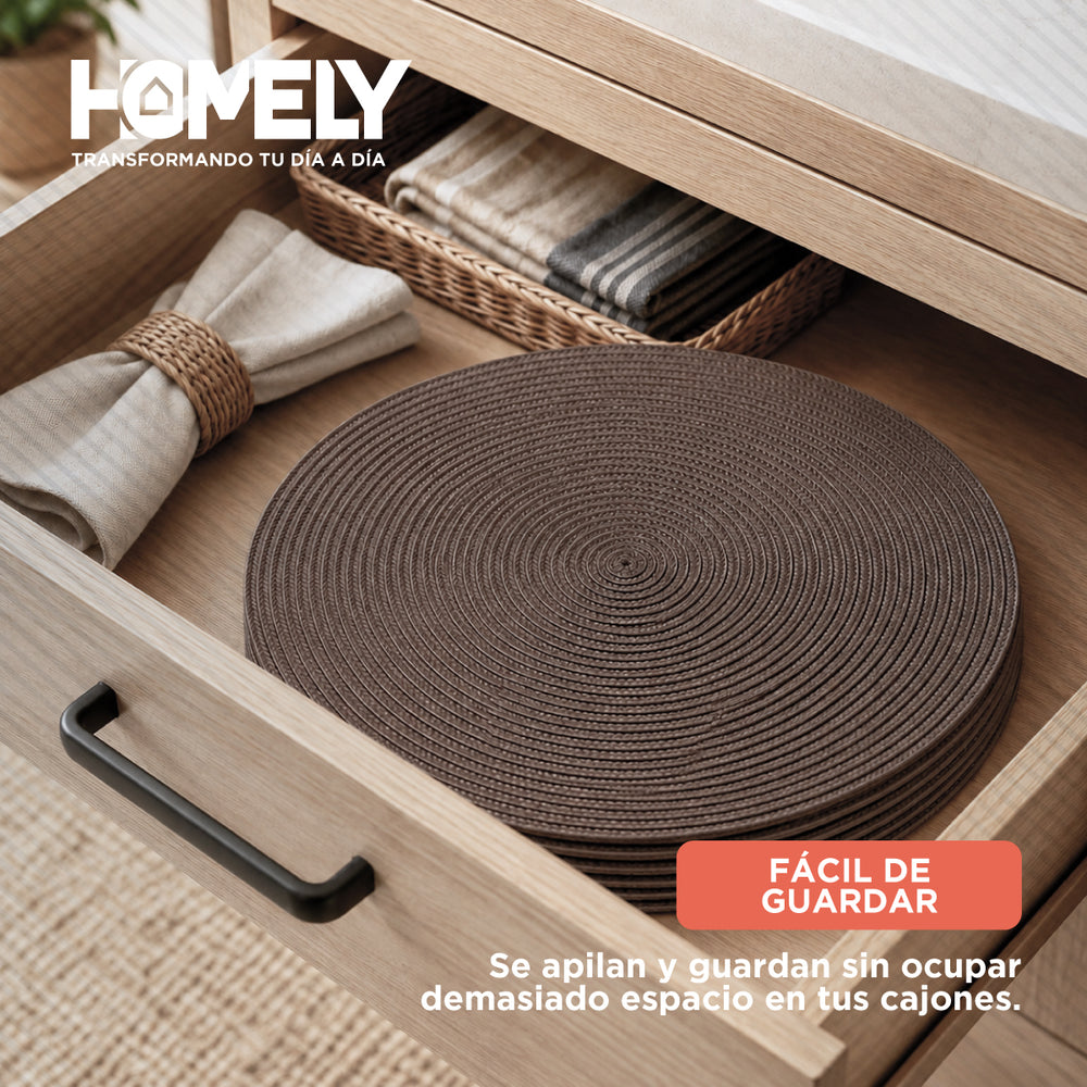 Pack x 6 Individuales De Mesa Circulares Homely Color Cafe