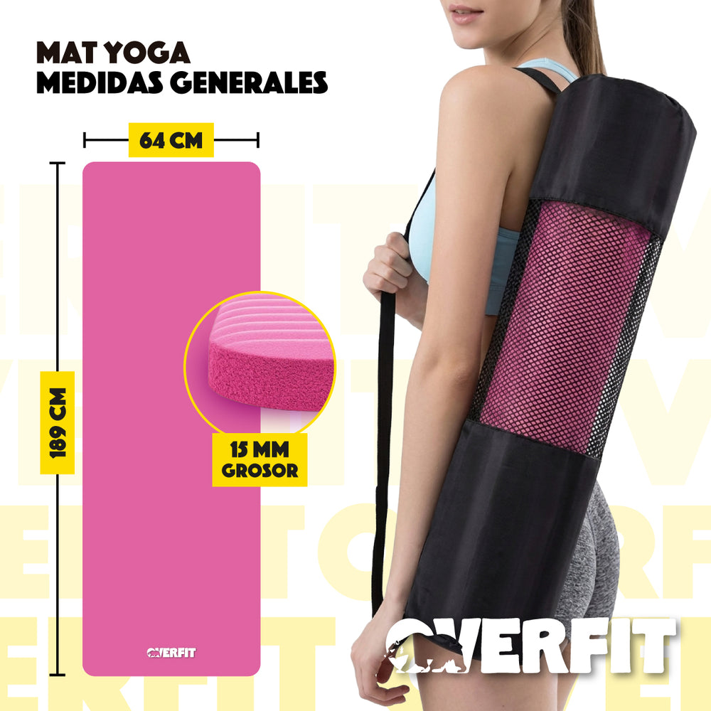 Mat Yoga NBR Overfit 189x61cm 15mm Rosado Antideslizante