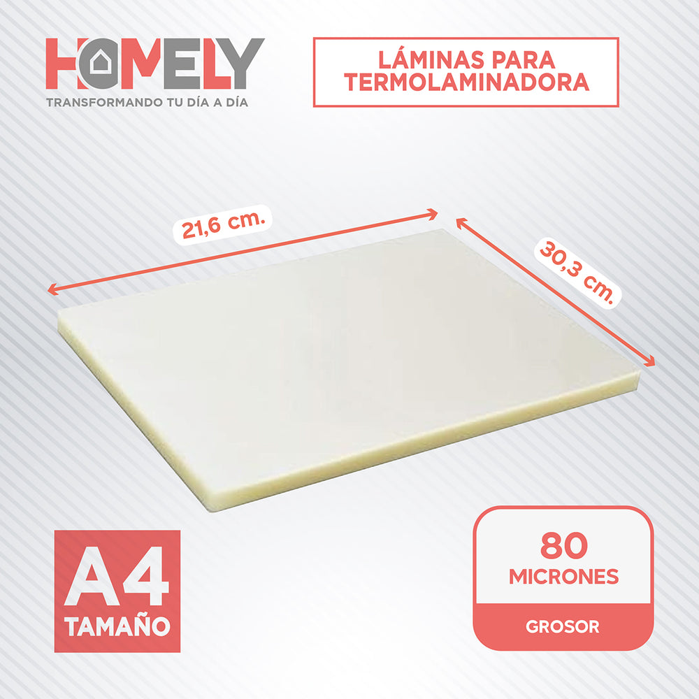 Láminas Termolaminadora A4 100 Micas Plastificadoras 22x30