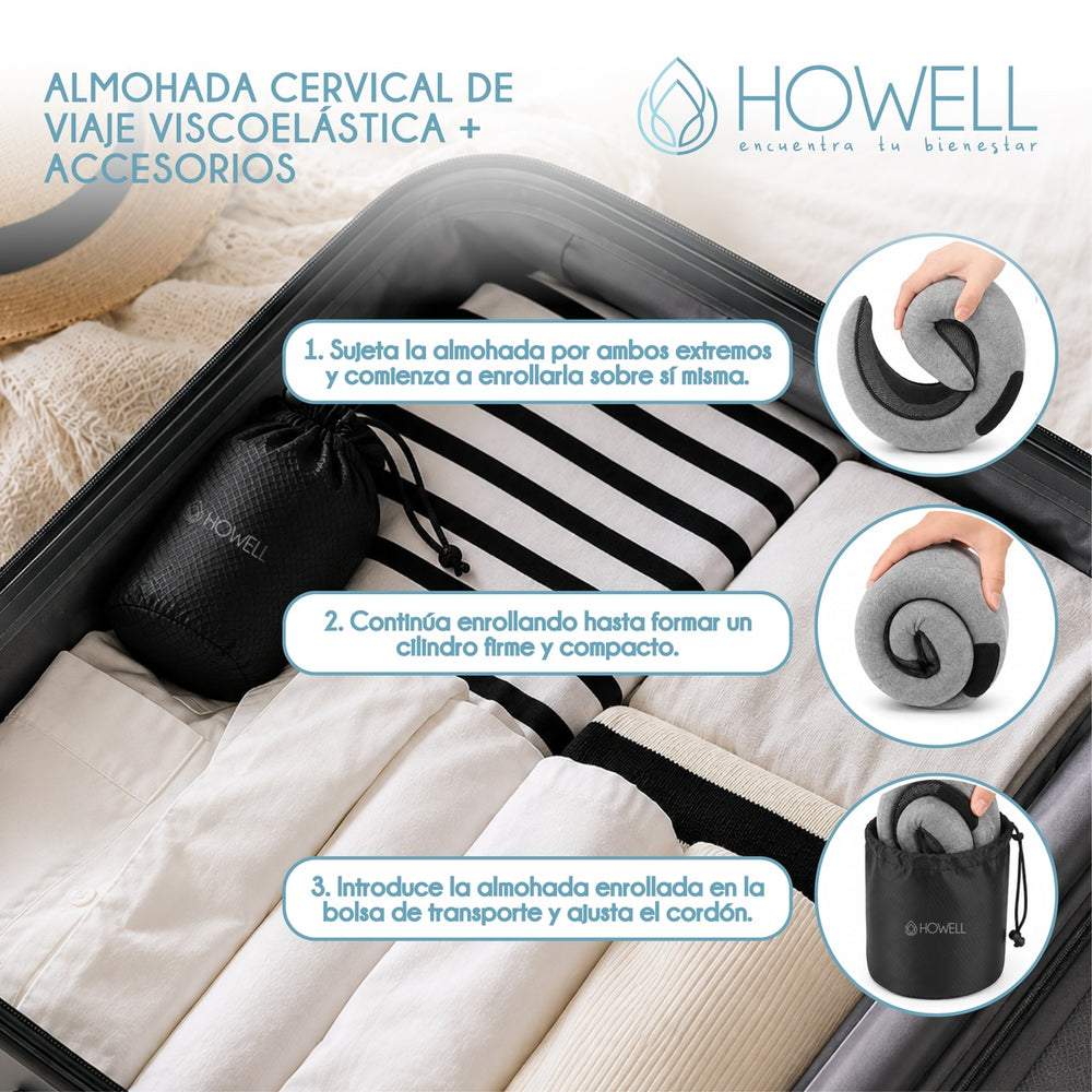 Almohada De Viaje Cervical Howell Viscoelastica + Accesorios