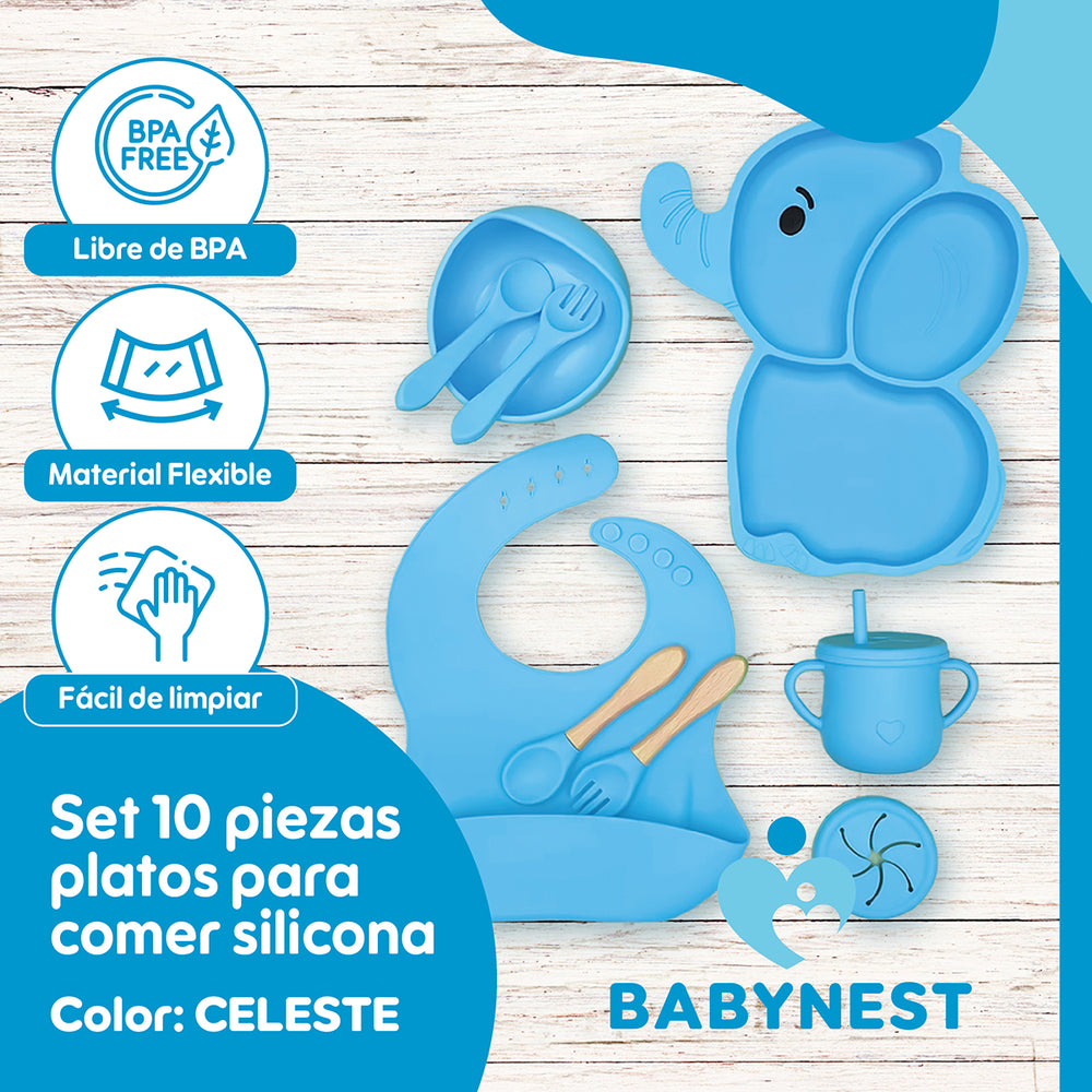 Set Alimentacion Silicona Bebe 10P Antideslizante BabyNest