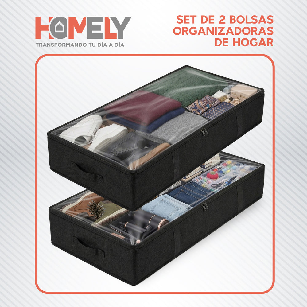 Bolsas Organizadoras Bajo Cama Homely Negro 90 Litros Set 2