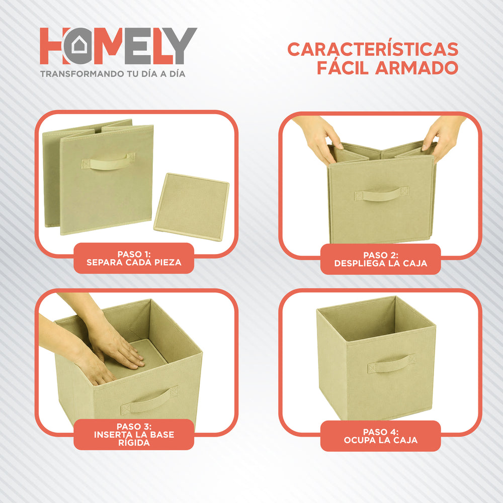 Cajas Organizadoras Cubo Plegable Homely Color Beige Closet Ropa Accesorios Pack 6