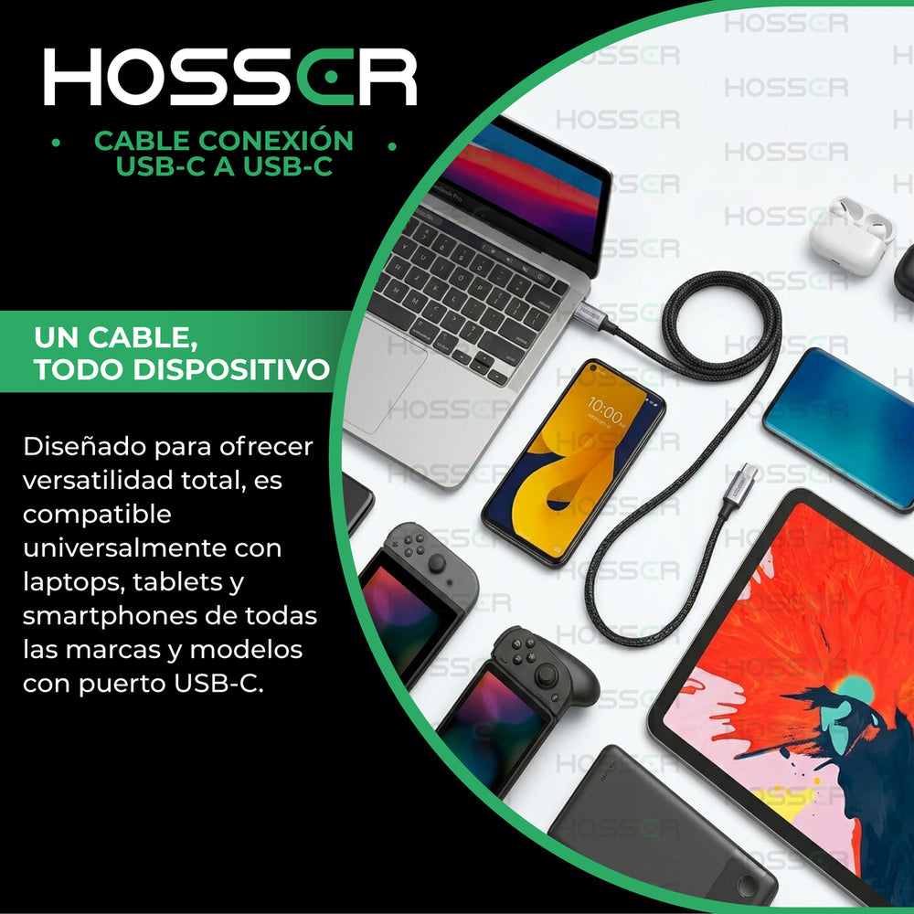 Cable Usb C A C 2 Metros Iphone Samsung Carga Rapida Hosser Negro