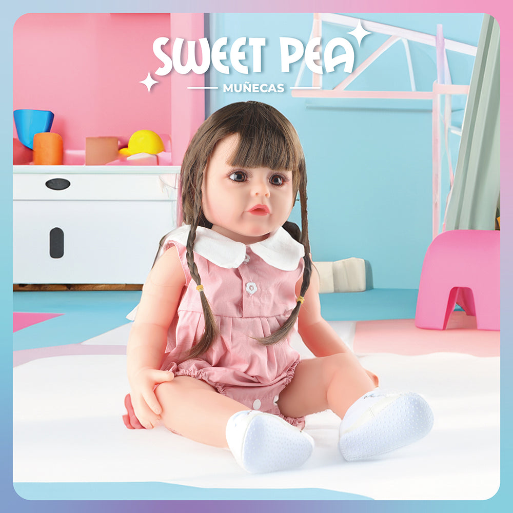 Bebe Reborn Vestido Rosado Sweet Pea Realista Silicona 55 Cm