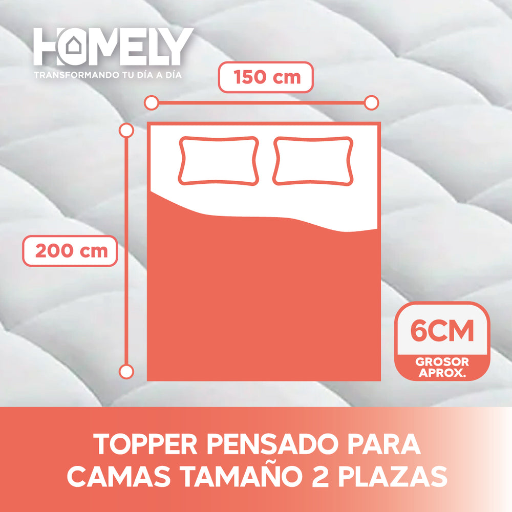 Topper Cubre Colchon 2 Plazas Homely Acolchado Premium