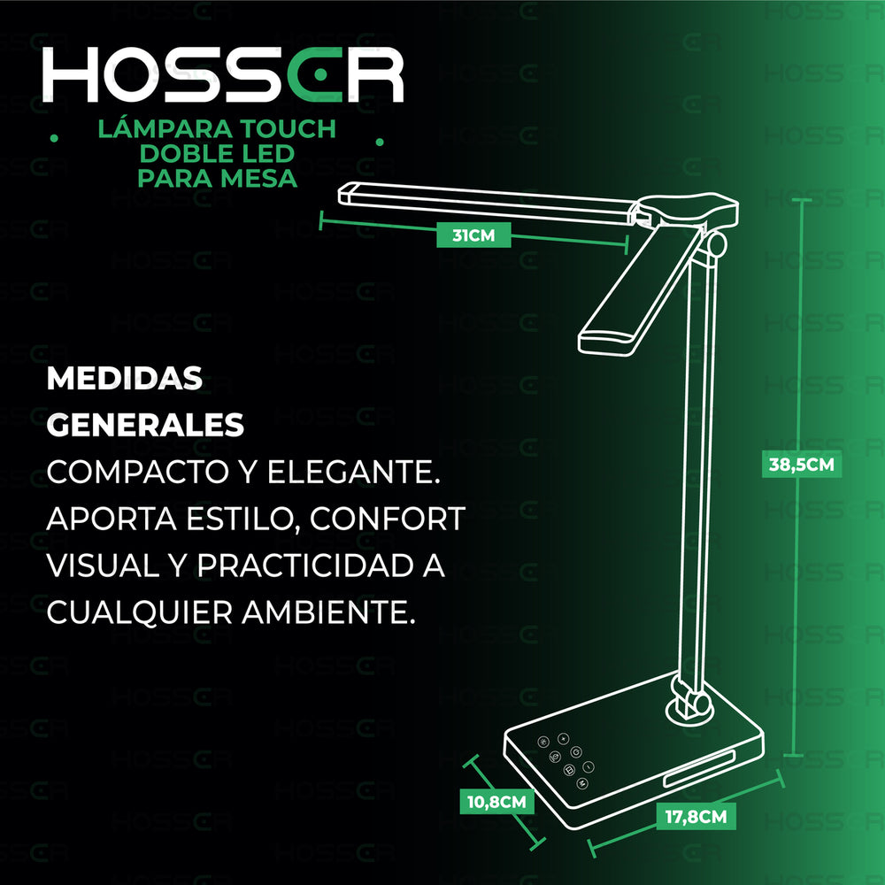 Lampara Mesa LED Doble Hosser Touch 10W 400lm Negro