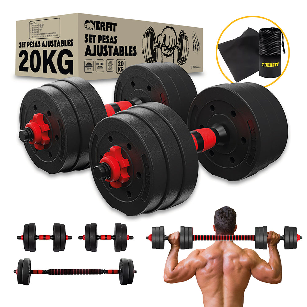 Set Mancuernas Y Barra Unibles 20kg Fitness Pesas Ajustables