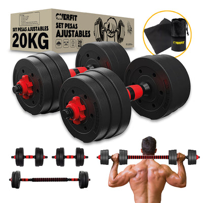 Set Mancuernas Y Barra Unibles 20kg Fitness Pesas Ajustables