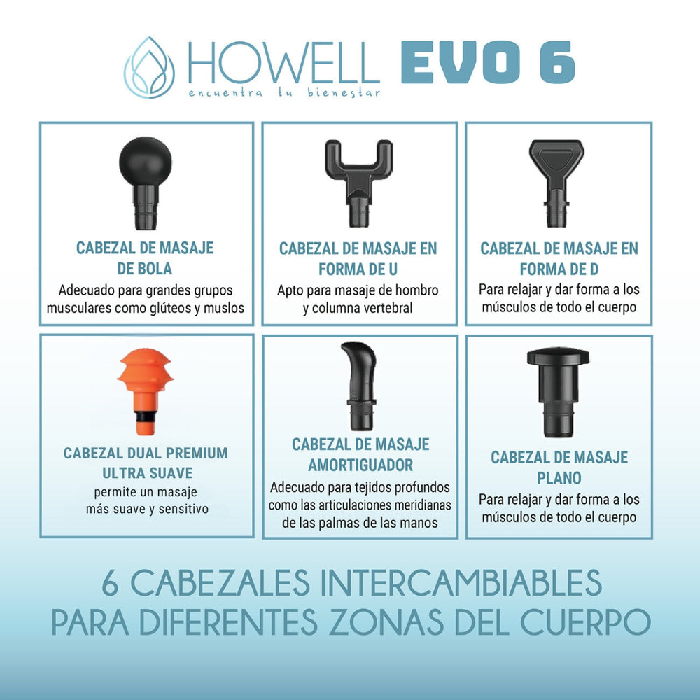 Pistola Masajes Howell EVO 6 Masajeador Muscular Portátil
